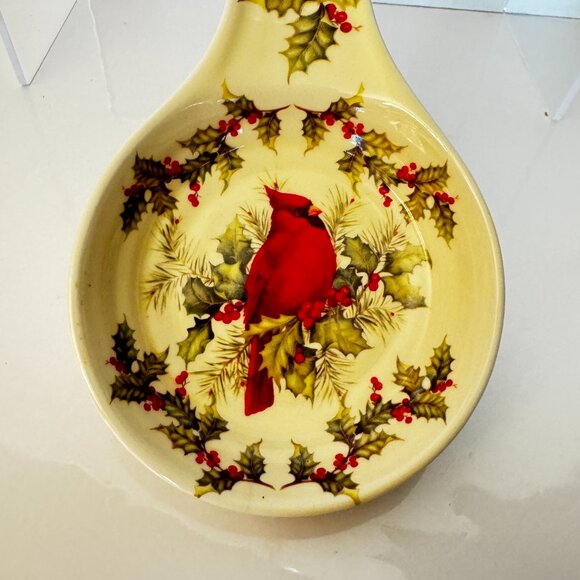 Cracker Barrel Plaid Tidings Cardinal Spoon Rest Stoneware Decorative Collection - Picture 3 of 7